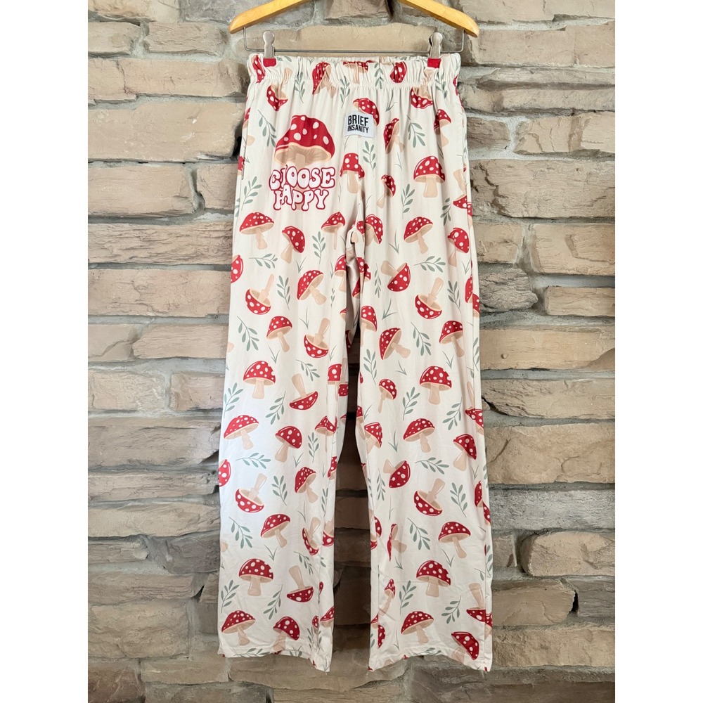 Brief Insanity Mushroom Pajama Pants Small Choose Happy Red Toadstool Lounge